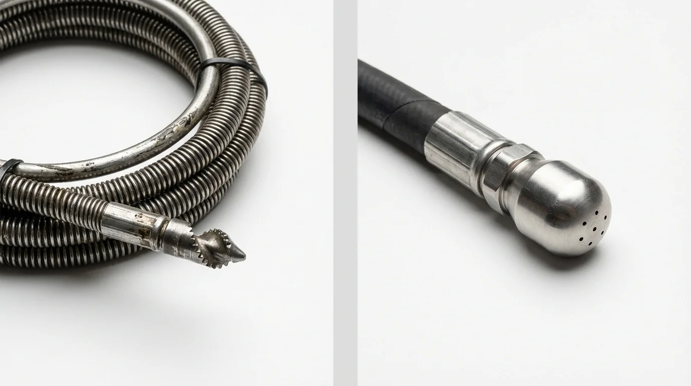 Drain snake cable and hydro jetting nozzle used for drain cleaning in Socorro, NM