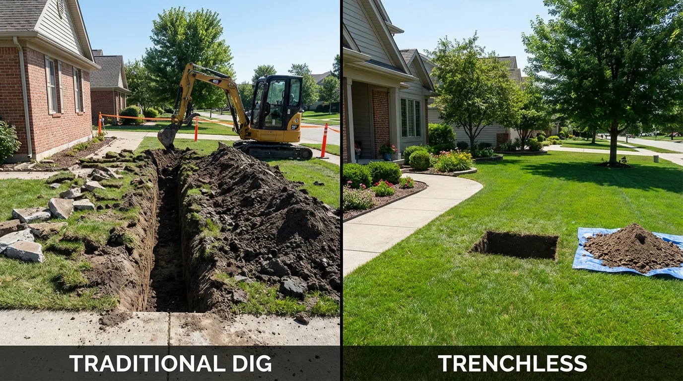Trenchless sewer repair with minimal yard damage versus traditional excavation in Socorro, NM